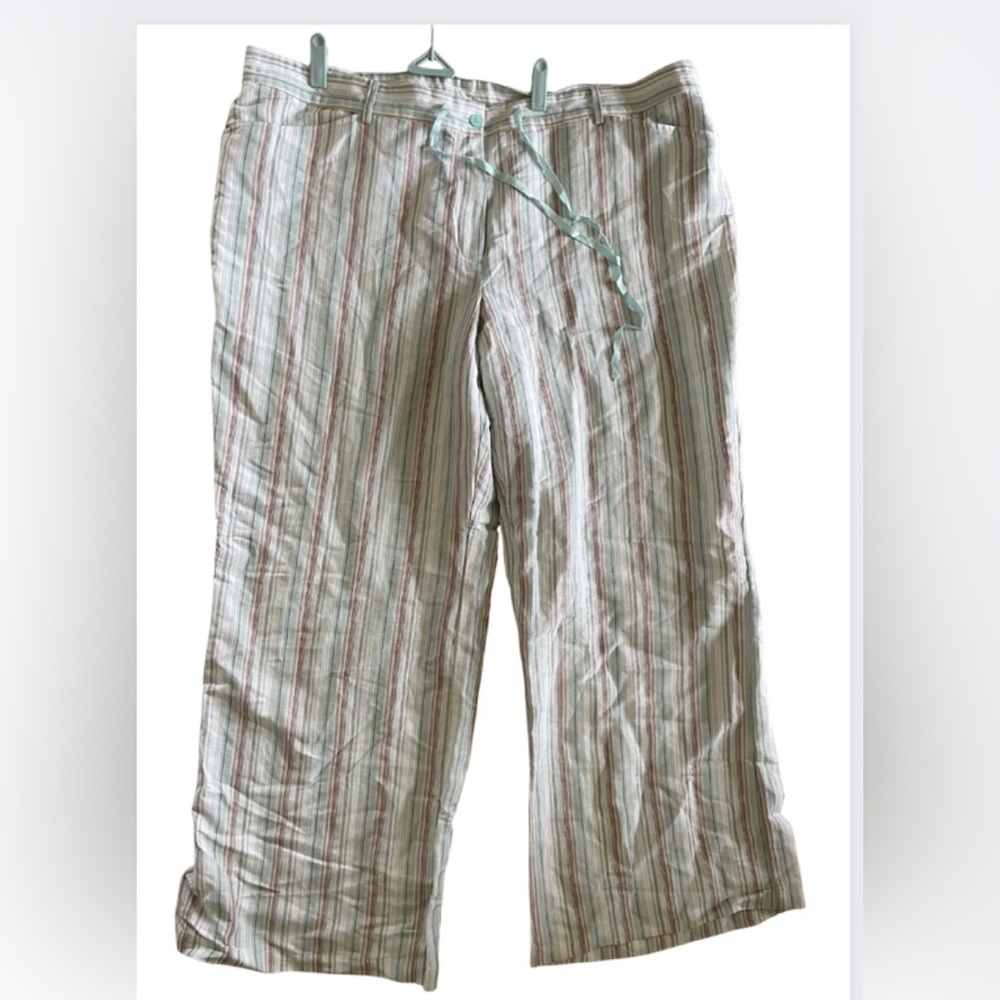 Lane Bryant 22/24 Pastel Blue Striped Linen/Rayon Pants Beautiful